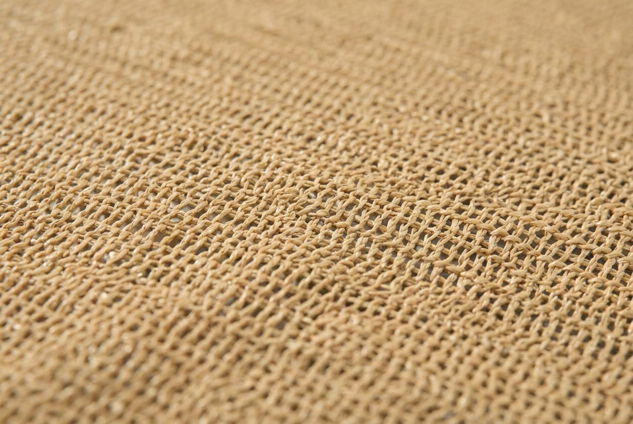 Close-up van waterdoorlatende geweven HDPE schaduwdoekstof, kleur zand